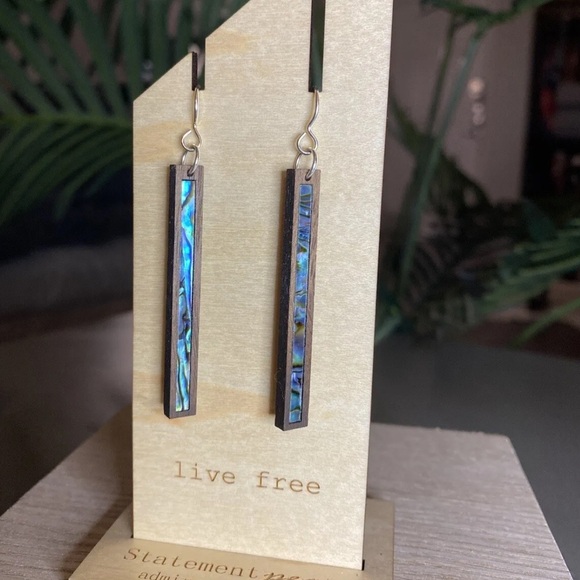 HANDMADE Jewelry Set Artisan ABALONE Wood Shell Pendant Ring & 2 Pairs Earrings - Picture 2 of 8